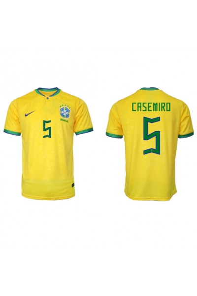 Brasilia Casemiro #5 Jalkapallovaatteet Kotipaita MM-kisat 2022 Lyhythihainen